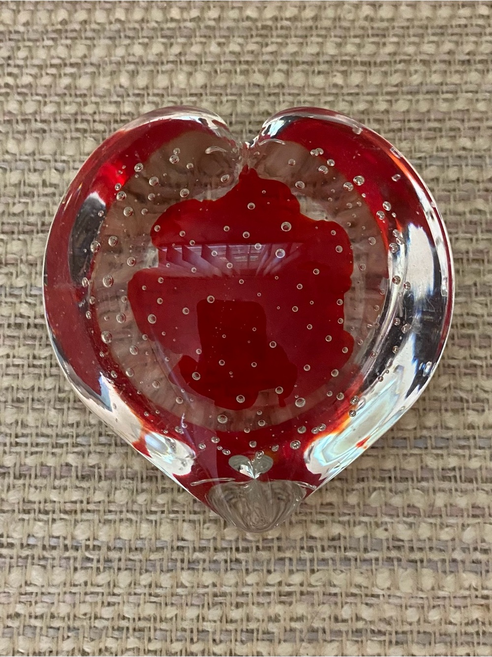 🍀Murano Style Red Heart Glass Art Paperweight